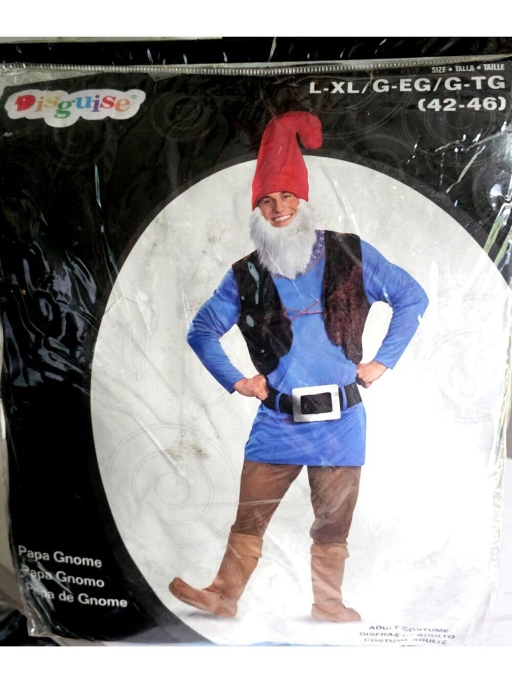 Papa Gnome Costume Adult L-XL Hat Beard Vest Belt Boot Covers Halloween Men NEW
